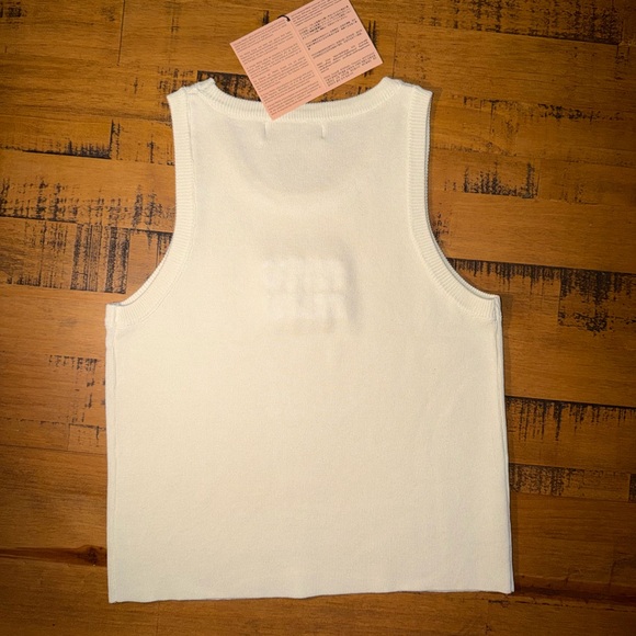 Miu Miu Cream Tank Top with pink and clear Rhinestones Logo. - Picture 3 of 3